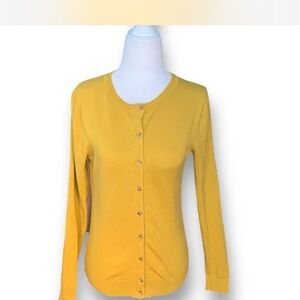 Ann Taylor LOFT Cotton Mustard Yellow Button-Up Cardigan Sweater Size Medium